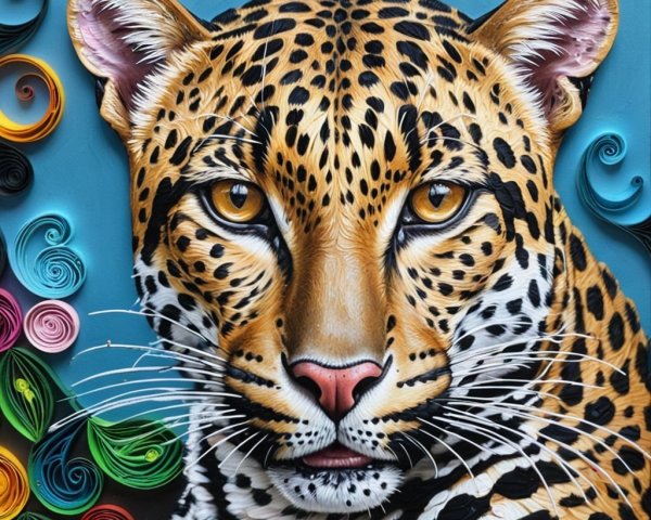 Close-up of a leopard's face with colorful background