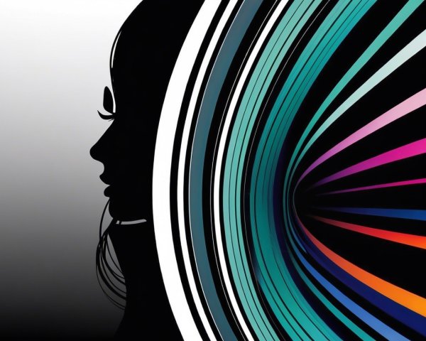 Silhouette of a Woman with Colorful Radiating Lines