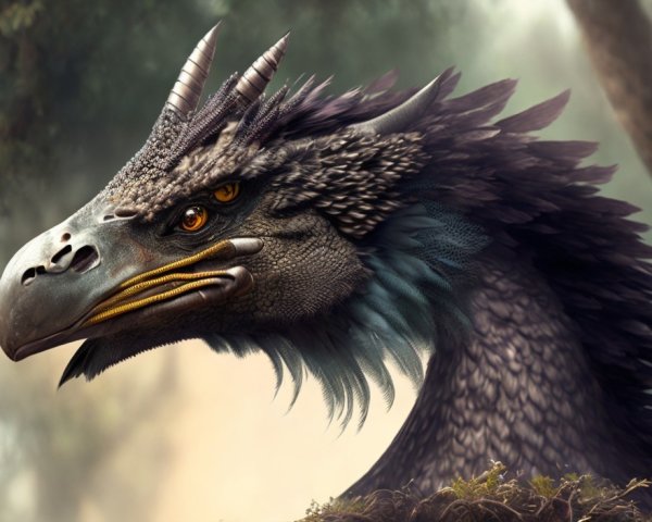 Majestic mythical creature with textured scales and horns