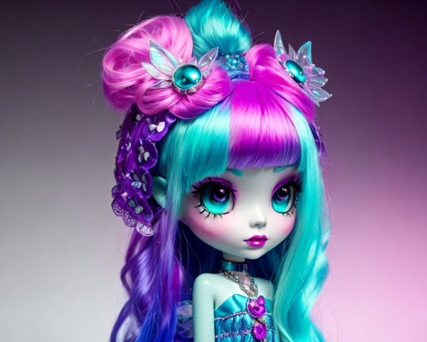 Whimsical Doll with Turquoise and Pink Curly Hair