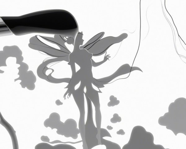 Silhouette of a fairy with wings on a white background