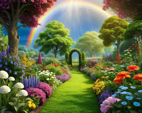 Vibrant Garden Path Surrounded by Colorful Flowers