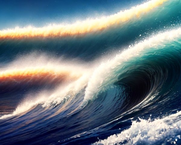Dynamic Seascape with Turquoise and Gold Waves