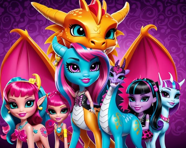 Colorful Fantastical Characters on Purple Backdrop