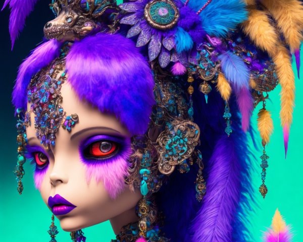 Colorful doll with purple and blue hues and details