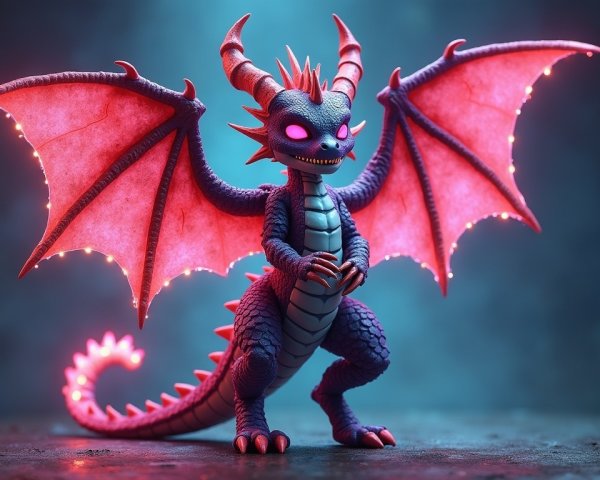 Vibrant Dragon Figurine with Glowing Wings and Details
