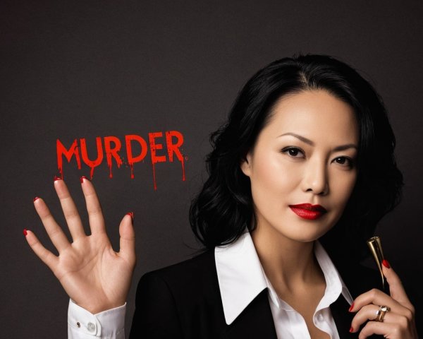 Confident Woman in Black Suit with Dramatic Backdrop