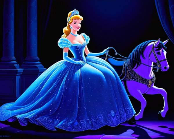 Princess in Blue Gown with Enchanted Architecture