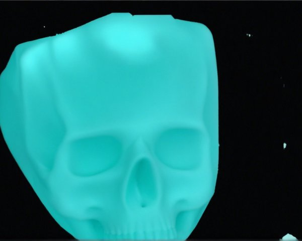 Stylized turquoise skull on black background