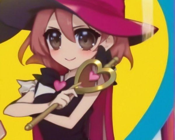 Cheerful anime character in witch outfit with wand