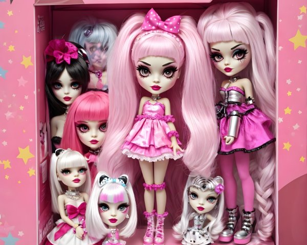 Vibrant Pink-Themed Display of Stylish Dolls