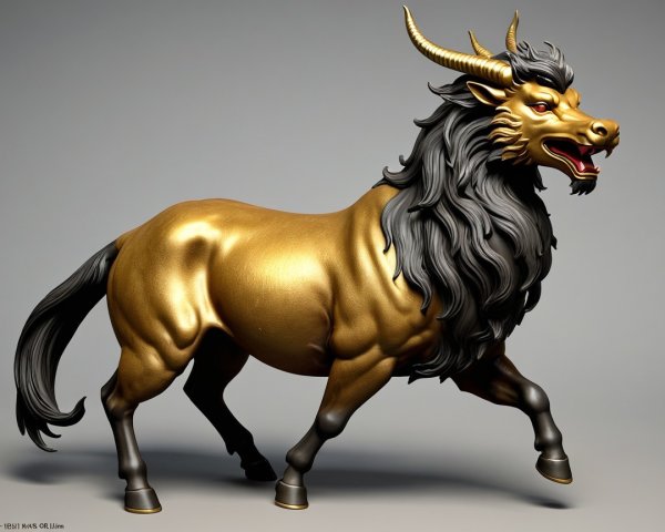 Golden Bull-Lion Creature with Majestic Mane and Horns