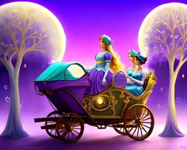 Elegant Princesses in Luxurious Carriage Scene