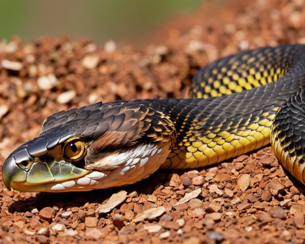 Black and Yellow Patterned Snake on Reddish Soil