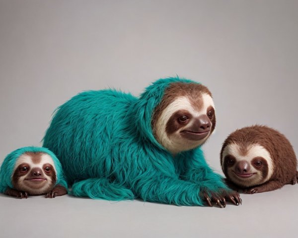Whimsical Cartoon Sloths with Vibrant Fur Colors
