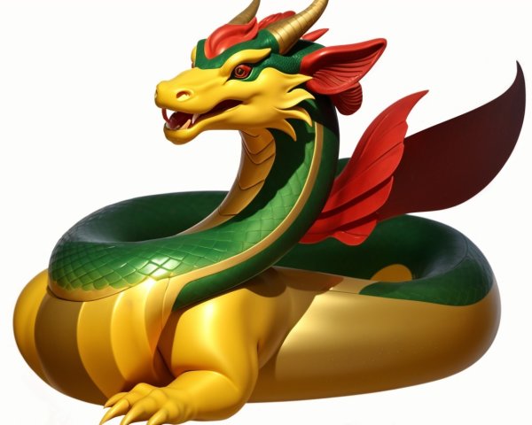 Vibrant Stylized Dragon with Green and Gold Colors