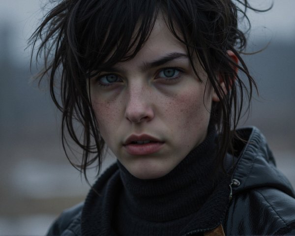 Close-up portrait of a young person with blue eyes