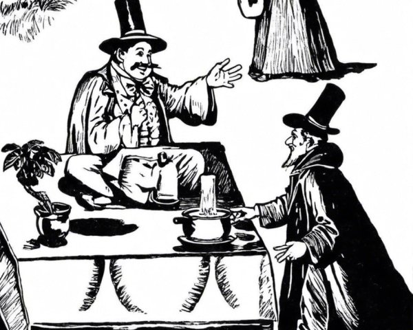 Vintage Illustration of Three Characters in Conversation