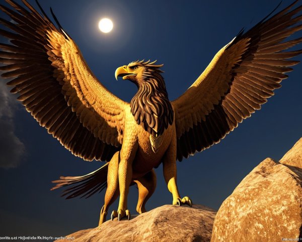 Majestic Griffin on Rocky Outcrop with Outstretched Wings