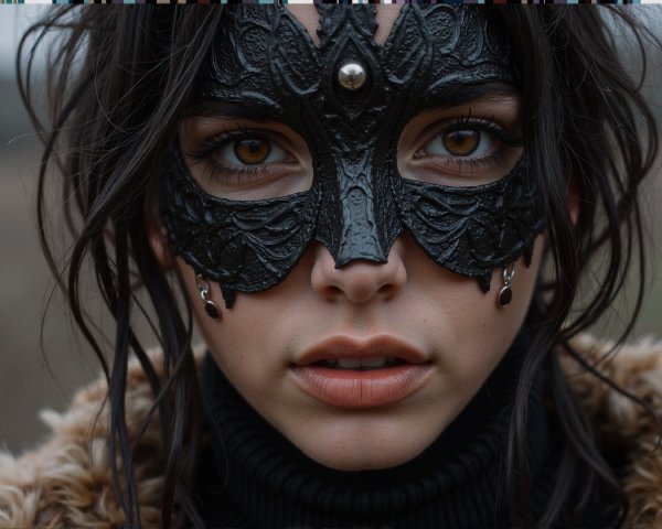 Close-up Portrait of a Woman in an Intricate Mask