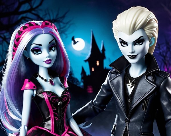 Stylized Dolls in Mystical Nighttime Setting