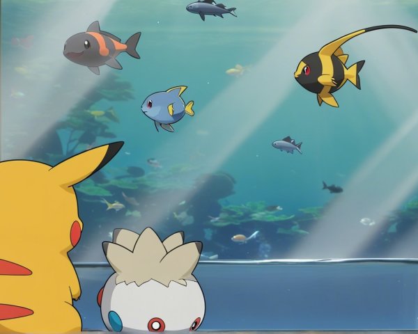 Underwater Scene with Colorful Pokémon and Fish