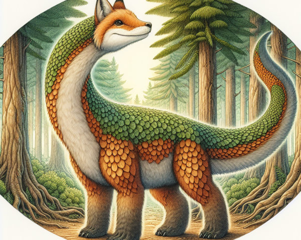 Fantastical Creature Blending Fox and Dinosaur Features
