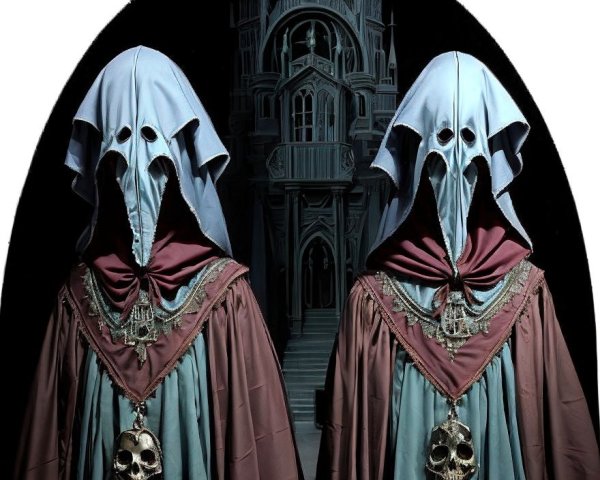 Figures in Robes Before a Gothic Castle