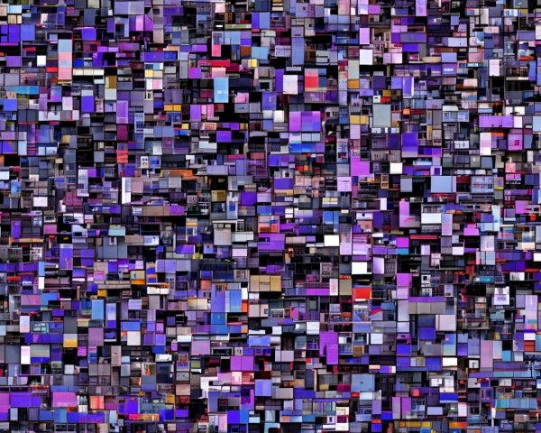 Vibrant Mosaic of Textured Squares in Purple and Blue