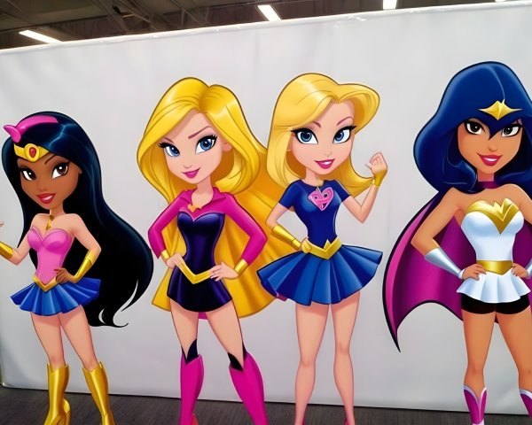 Colorful Illustration of Four Superheroine Characters