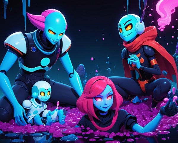Futuristic Scene with Colorful Animated Characters