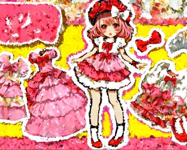 Whimsical Illustration of a Cute Character in Pink Dress
