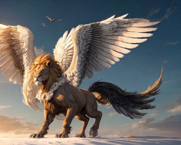 Majestic Lion-Winged Creature on Sandy Terrain