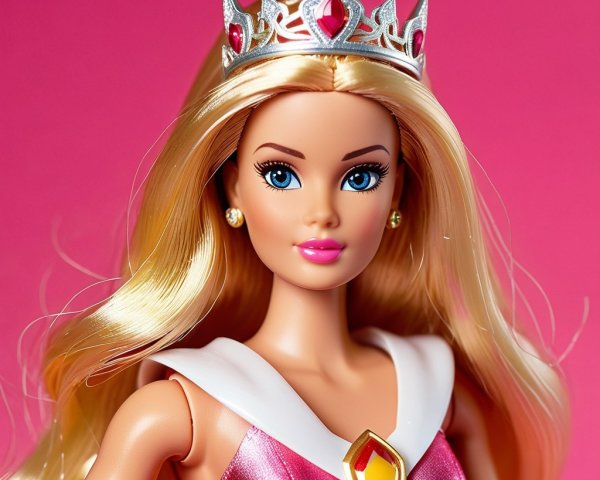 Glamorous doll in pink gown with elegant hairstyle