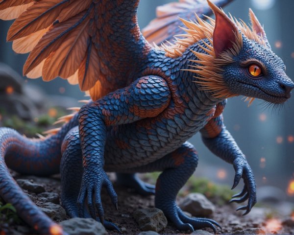 Vibrant Fantastical Creature in Forest Setting