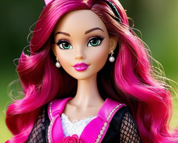 Stylish doll with pink hair and elegant outfit