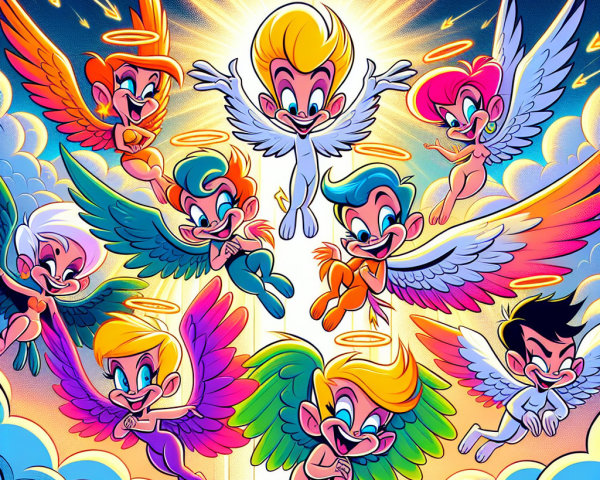 Whimsical Illustration of Playful Cherubic Characters