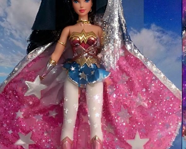 Stylish superhero doll in vibrant outfit with cape