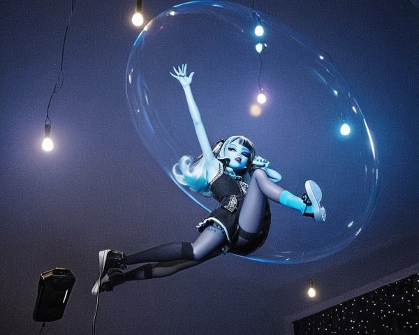 Doll with Blue Hair in Transparent Bubble Setting
