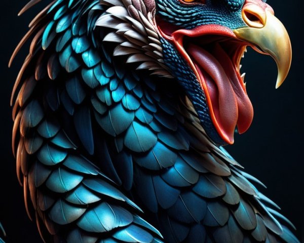 Vibrant Blue Bird with Red Crest and Orange Eyes