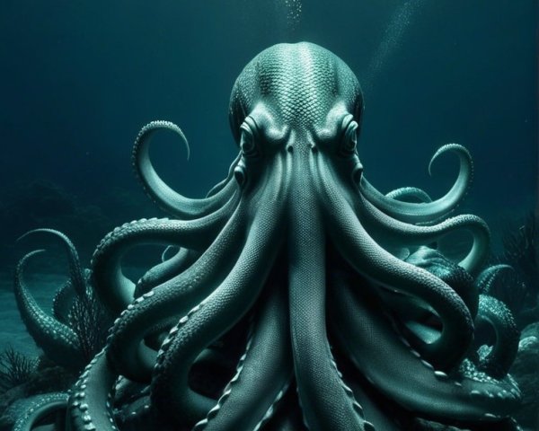 Majestic Octopus in Ocean Depths with Coral Surroundings