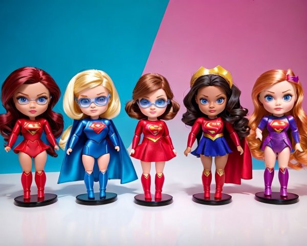 Colorful superhero dolls with unique designs and poses