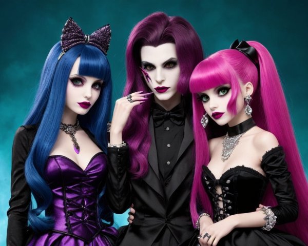 Trio of Stylish Dolls with Vibrant Colors and Gowns
