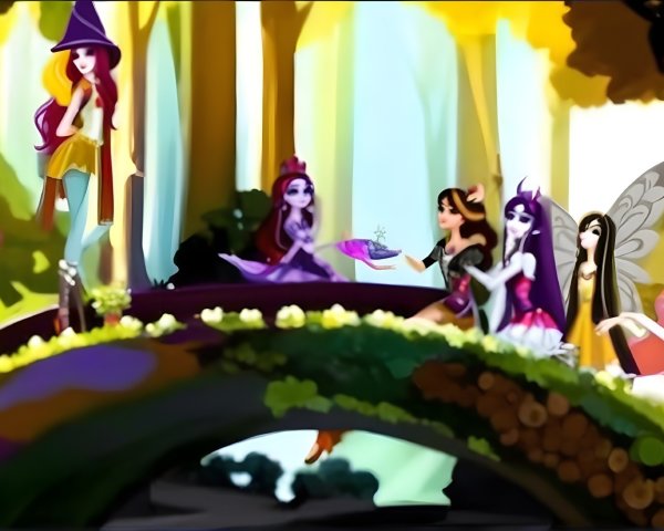 Whimsical Forest Scene with Magical Characters