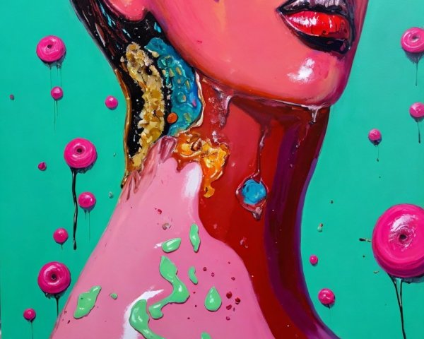 Vibrant Abstract Artwork of Woman's Neck and Face