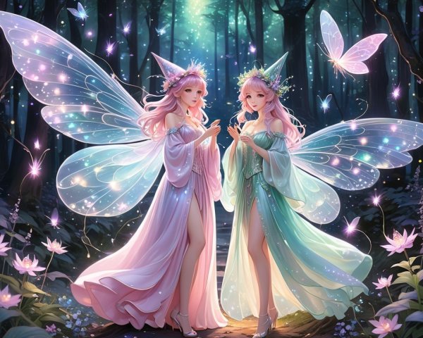 Ethereal Fairies in Enchanted Forest Setting