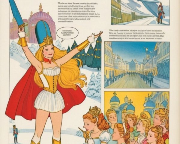 Vibrant Illustration of a Heroic Figure in Snowy Scene
