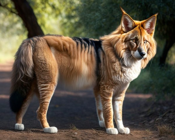 Fantastical Creature with Wolf and Fox Features in Nature