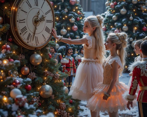 Ballet Costumed Group Around Decorated Christmas Tree