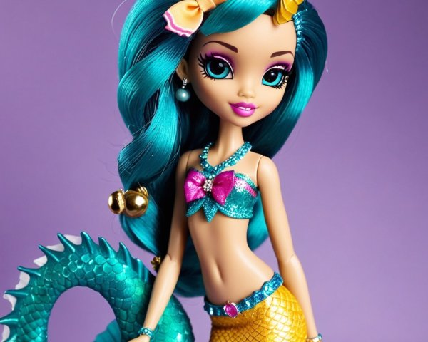 Colorful doll with turquoise hair and mermaid tail